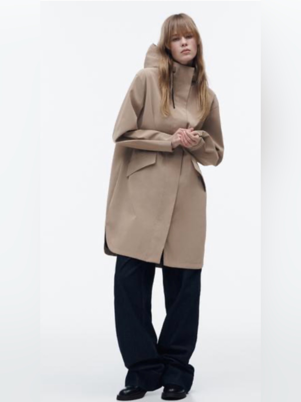 Zara Hooded Trench Coat In Tan